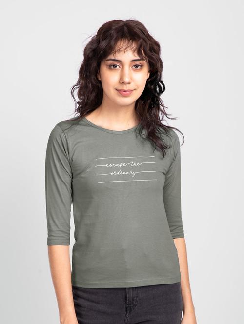 grey chest print round neck t-shirt - 20722755 - Very Small Image - 1