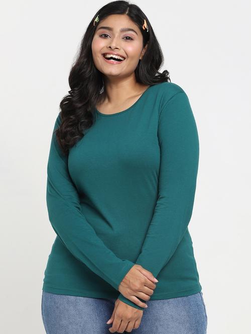 solid green plus size long sleeves t-shirt - 20722760 - Very Small Image - 1