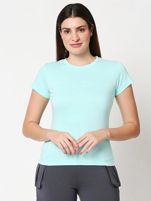 women blue cotton plain t-shirt - 20722841 - Very Small Image - 1