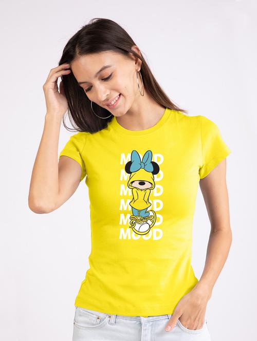 yellow front print round neck t-shirt - 20722842 - Very Small Image - 1