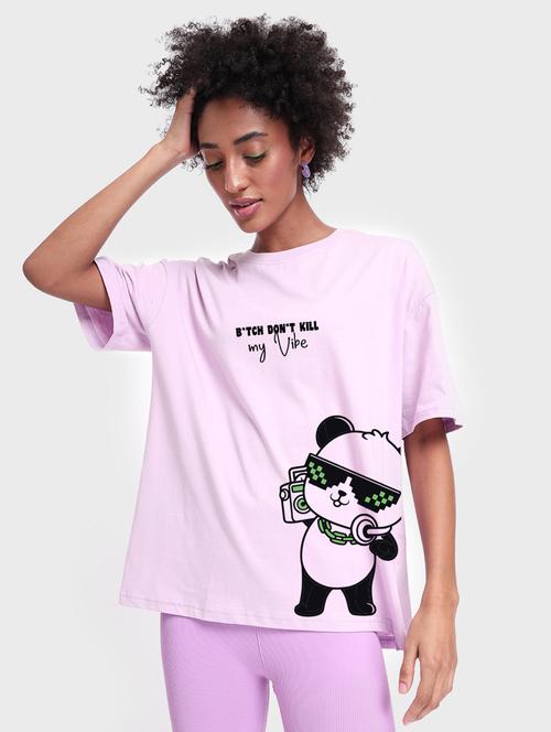 lavender front print oversized round neck t-shirt - 20722845 - Very Small Image - 1