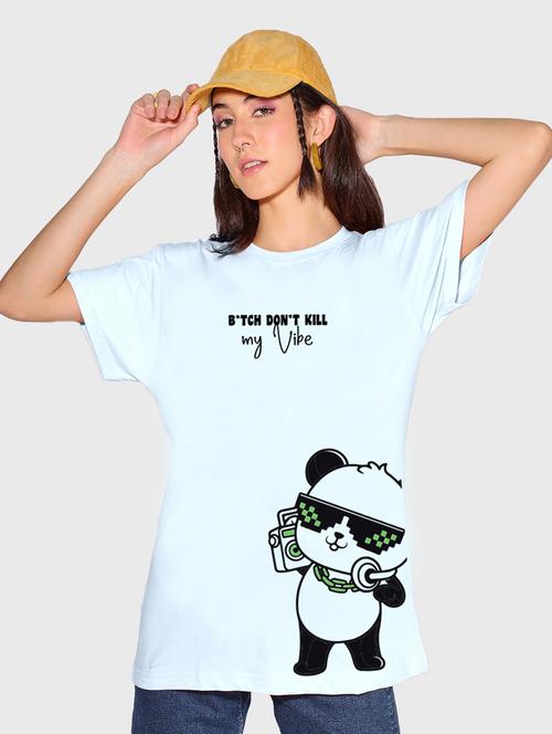 light blue front print oversized round neck t-shirt - 20722846 - Very Small Image - 1
