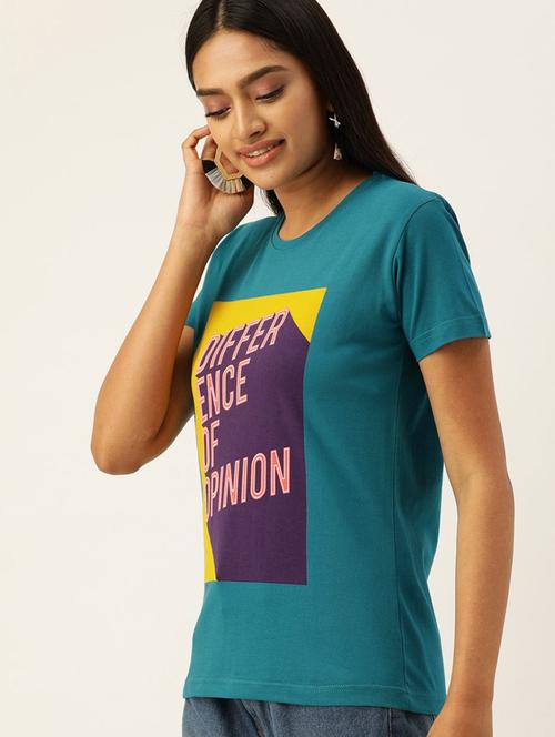 blue front print round neck t-shirt - 20722890 - Very Small Image - 1