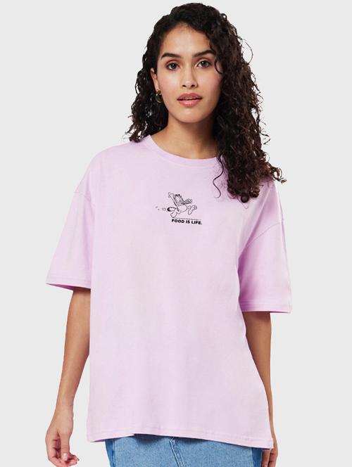 lavender typographic printed oversized round neck t-shirt - 20722906 - Very Small Image - 1