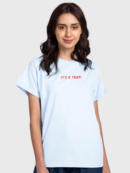 blue typographic print round neck t-shirt - 20722917 - Very Small Image - 1