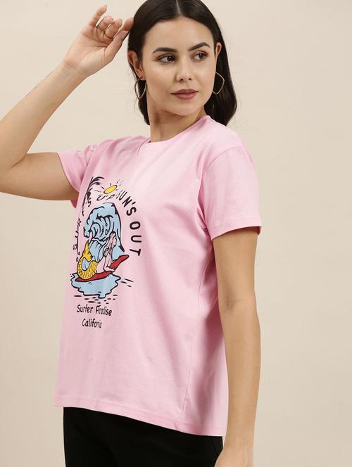pink front print round neck t-shirt - 20722923 - Very Small Image - 1