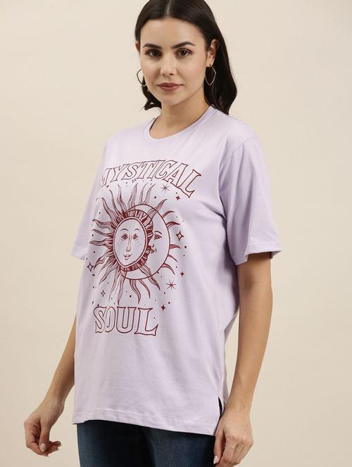 lavender front print round neck t-shirt - 20722924 - Very Small Image - 1