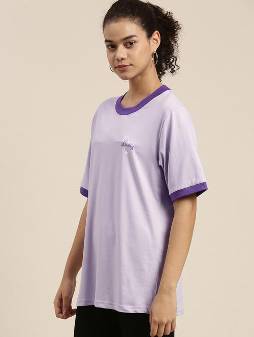 lavender placement print detailed round neck t-shirt - 20722932 - Very Small Image - 1