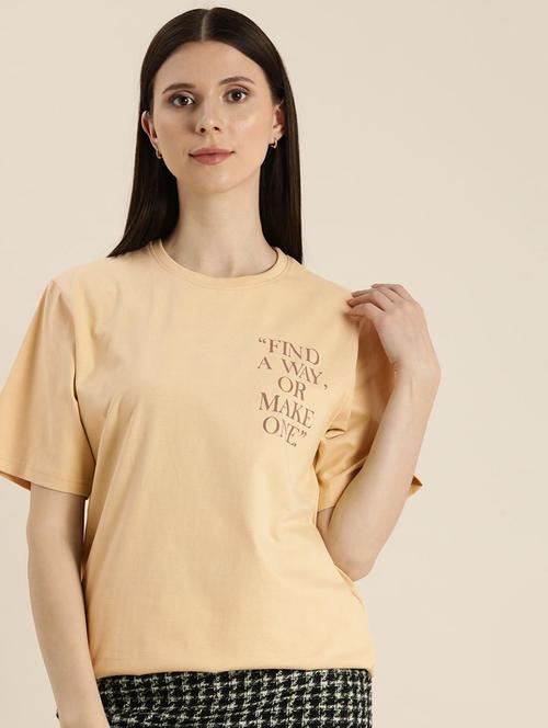 women beige typographic round neck oversized t-shirt - 20722941 - Very Small Image - 1