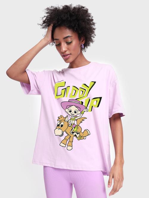 lavender front print oversized round neck t-shirt - 20722956 - Very Small Image - 1