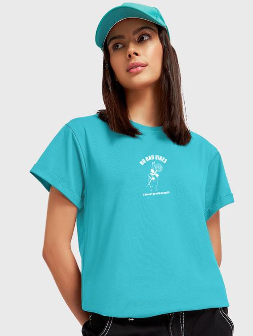 light blue graphic print oversized round neck t-shirt - 20722984 - Very Small Image - 1