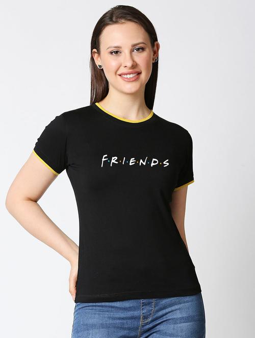 black chest print detailed round neck t-shirt - 20723000 - Very Small Image - 1