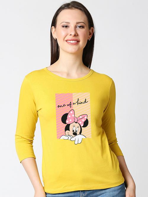 yellow chest print round neck t-shirt - 20723005 - Very Small Image - 1