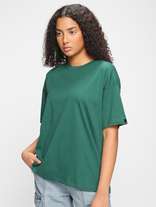 solid green oversized round neck t-shirt - 20723007 - Very Small Image - 1