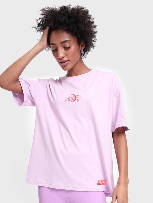 lavender back print oversized round neck t-shirt - 20723018 - Very Small Image - 1