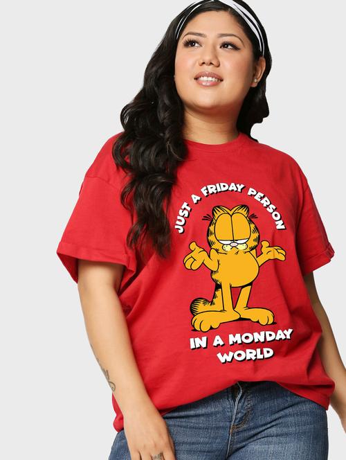 red front print plus size oversized t-shirt - 20723026 - Very Small Image - 1