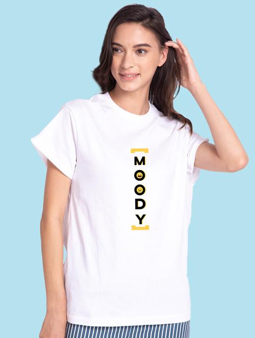 white front print round neck t-shirt - 20723064 - Very Small Image - 1