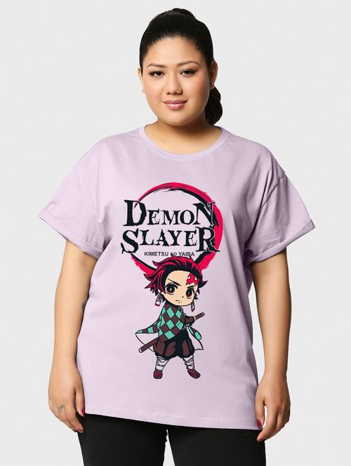 lavender front print plus size round neck t-shirt - 20723102 - Very Small Image - 1