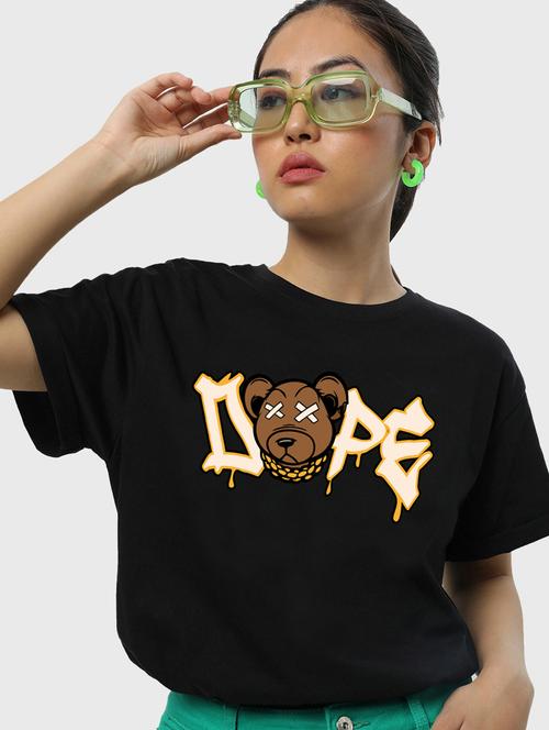 black chest print oversized round neck t-shirt - 20723104 - Very Small Image - 1