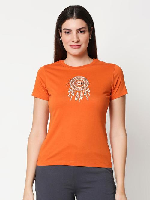 orange cotton chest print tshirt - 20723114 - Very Small Image - 1