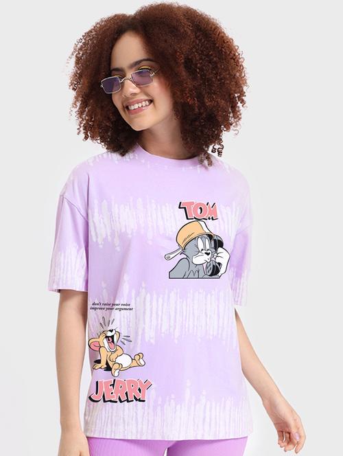 lavender tie & dye graphic printed round neck t-shirt - 20723130 - Very Small Image - 1