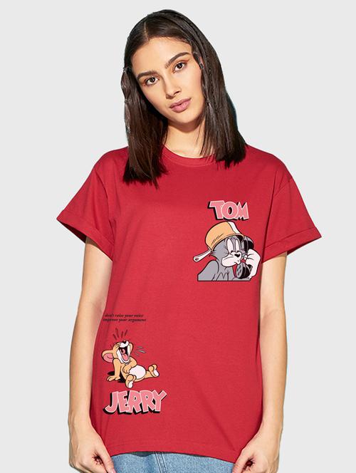red placement print round neck t-shirt - 20723132 - Very Small Image - 1