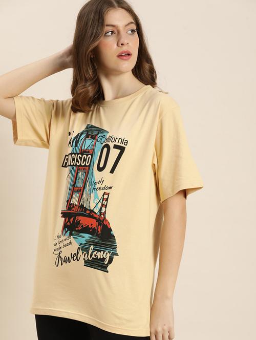 women beige graphic oversized t-shirt - 20723134 - Very Small Image - 1