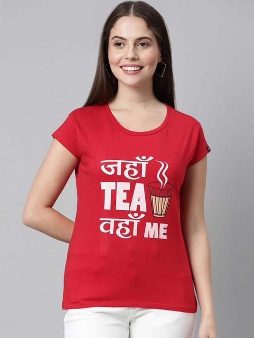 red front print round neck t-shirt - 20723146 - Very Small Image - 1