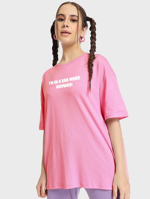 pink graphic printed oversized round neck t-shirt - 20723165 - Very Small Image - 1
