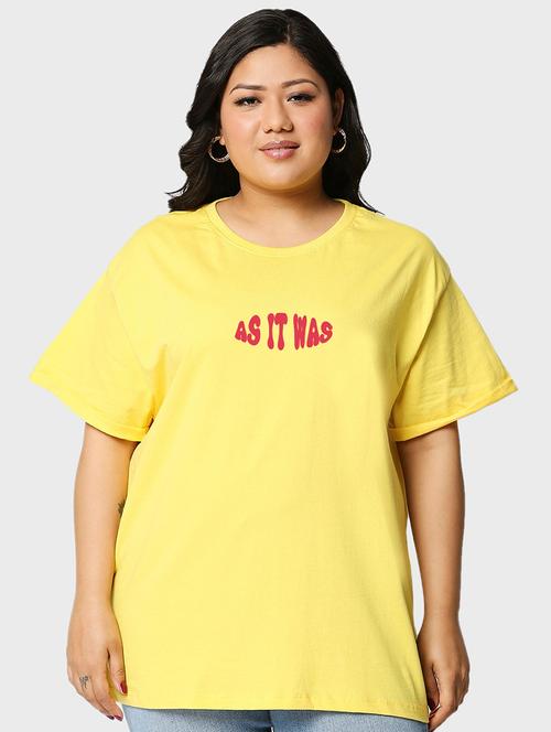 yellow typography print plus size oversized t-shirt - 20723192 - Very Small Image - 1
