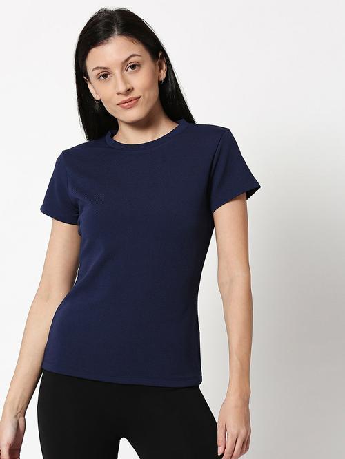 solid navy blue round neck t-shirt - 20723218 - Very Small Image - 1