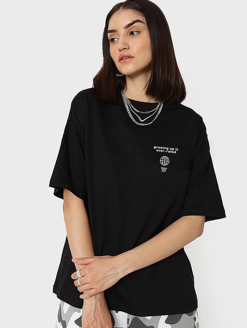 black back print oversized round neck t-shirt - 20723220 - Very Small Image - 1