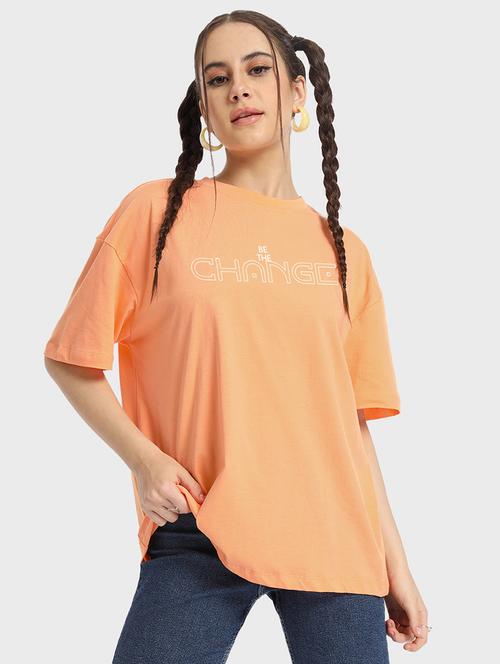 orange graphic print oversized round neck t-shirt - 20723229 - Very Small Image - 1