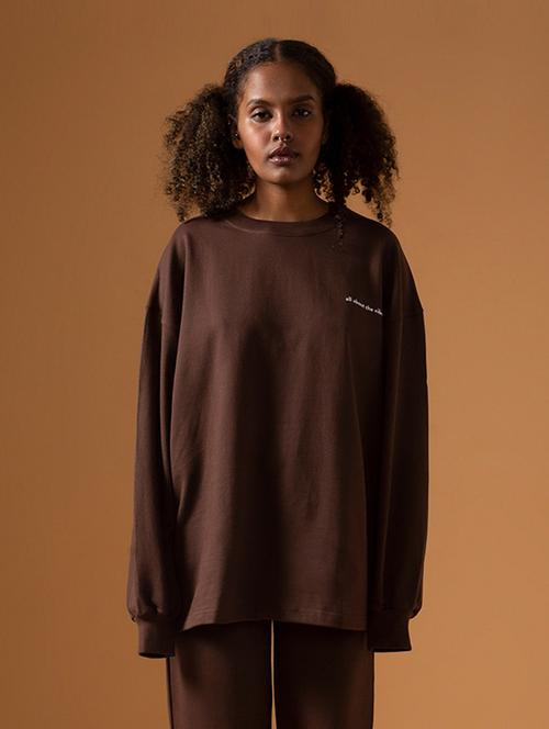 solid brown oversized long sleeves t-shirt - 20723233 - Very Small Image - 1
