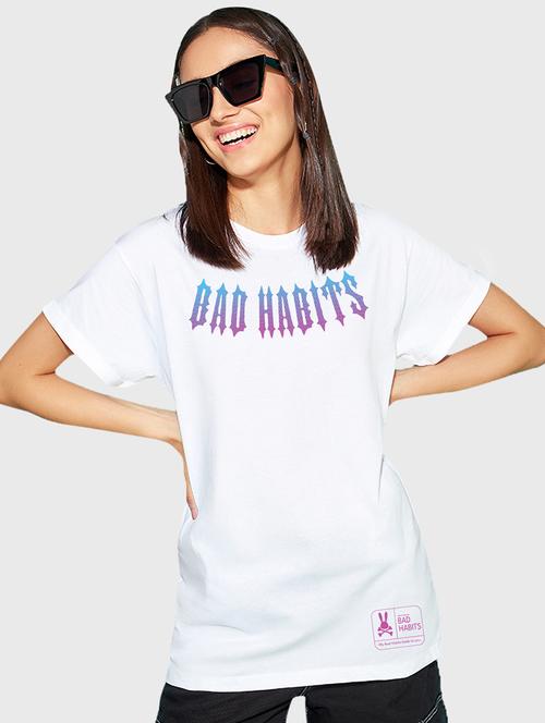 white graphic print oversized round neck t-shirt - 20723266 - Very Small Image - 1
