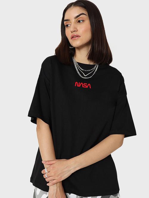 black back print oversized round neck t-shirt - 20723273 - Very Small Image - 1