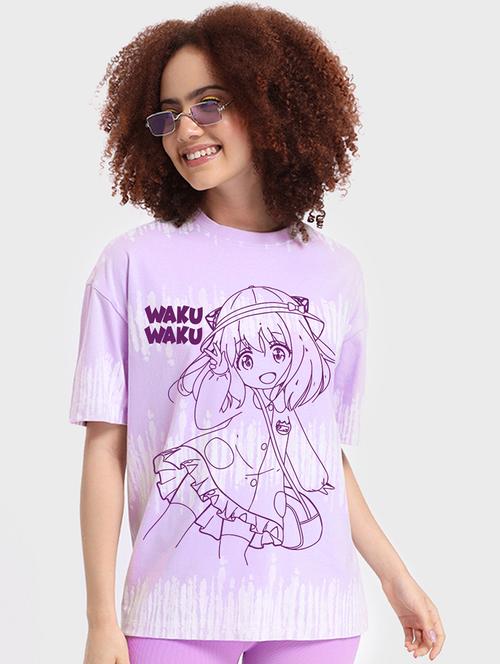 lavender tie & dye graphic print round neck t-shirt - 20723280 - Very Small Image - 1