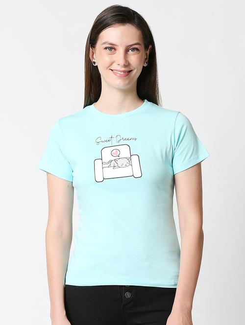 women blue cotton graphic t-shirt - 20723285 - Very Small Image - 1