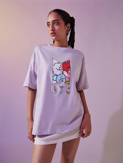 women purple graphic round neck oversized t-shirt - 20723424 - Very Small Image - 1