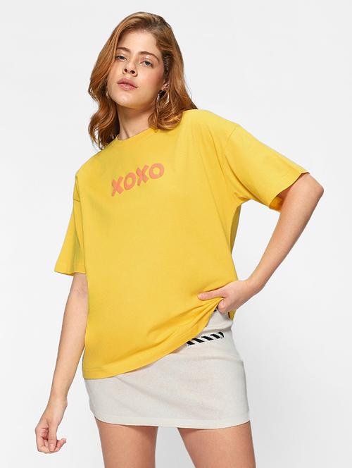 yellow graphic print oversized round neck t-shirt - 20723456 - Very Small Image - 1