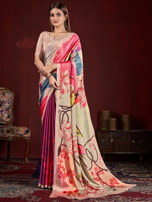 multi colored crepe printed saree with blouse - 20723806 - Very Small Image - 1