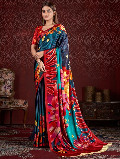multi colored crepe printed saree with blouse - 20723807 - Very Small Image - 1
