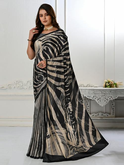 black crepe printed saree - 20723815 - Very Small Image - 1