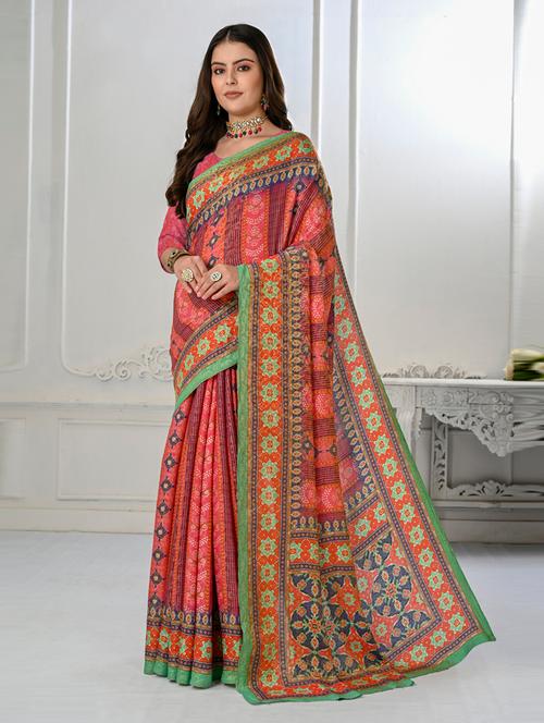 women multi color printed saree with blouse - 20723836 - Very Small Image - 1