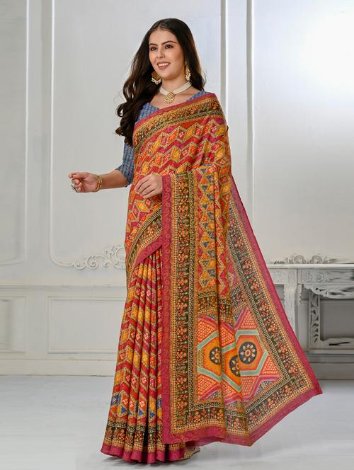 multi colored printed saree with blouse - 20723840 - Very Small Image - 1
