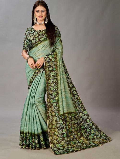 women green floral printed saree - 20723848 - Very Small Image - 1