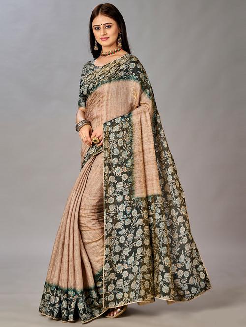 beige printed saree with blouse - 20723851 - Very Small Image - 1