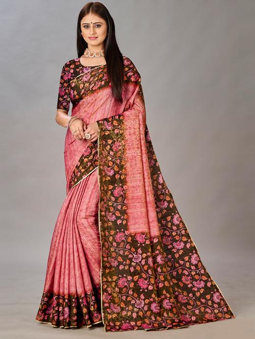 pink silk printed saree with blouse - 20723853 - Very Small Image - 1