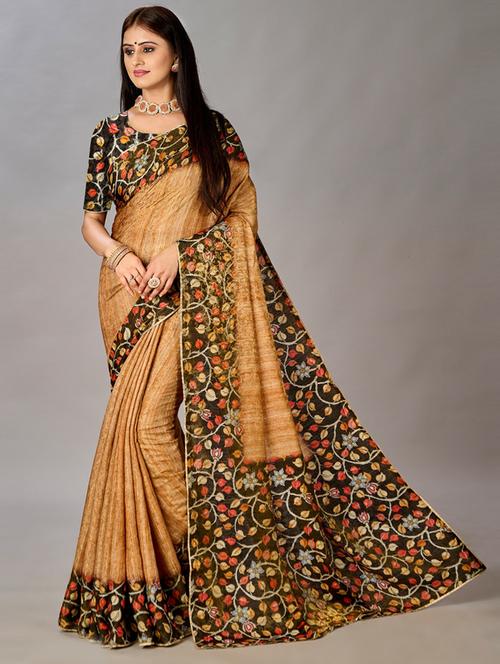 orange silk printed saree - 20723858 - Very Small Image - 1