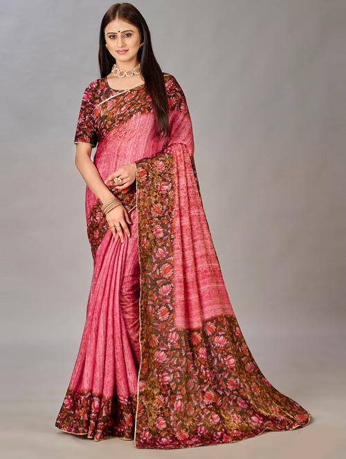 pink silk printed saree with blouse - 20723859 - Very Small Image - 1